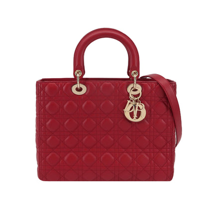 Lady Dior Large Bag Red Lambskin Cannage Leather Silver Hardware-Luxbags