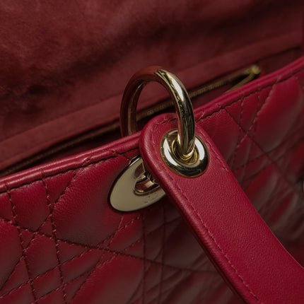 Lady Dior Large Bag Red Lambskin Cannage Leather Silver Hardware