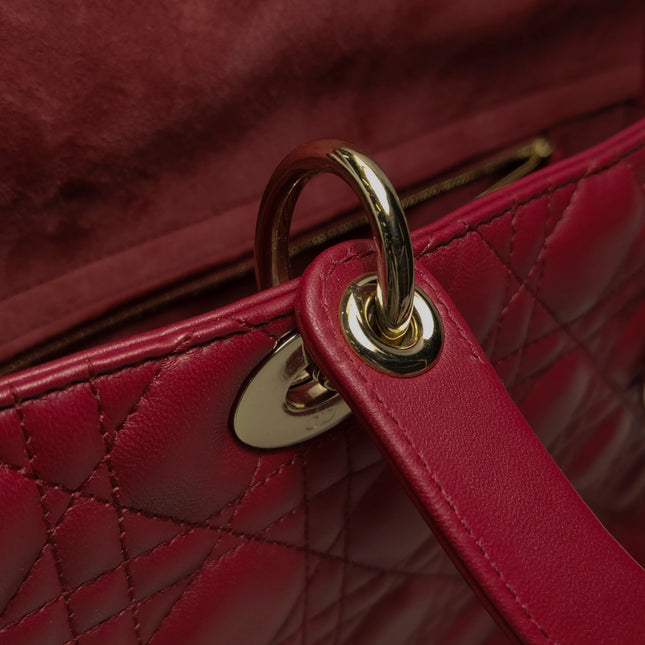 Lady Dior Large Bag Red Lambskin Cannage Leather Silver Hardware