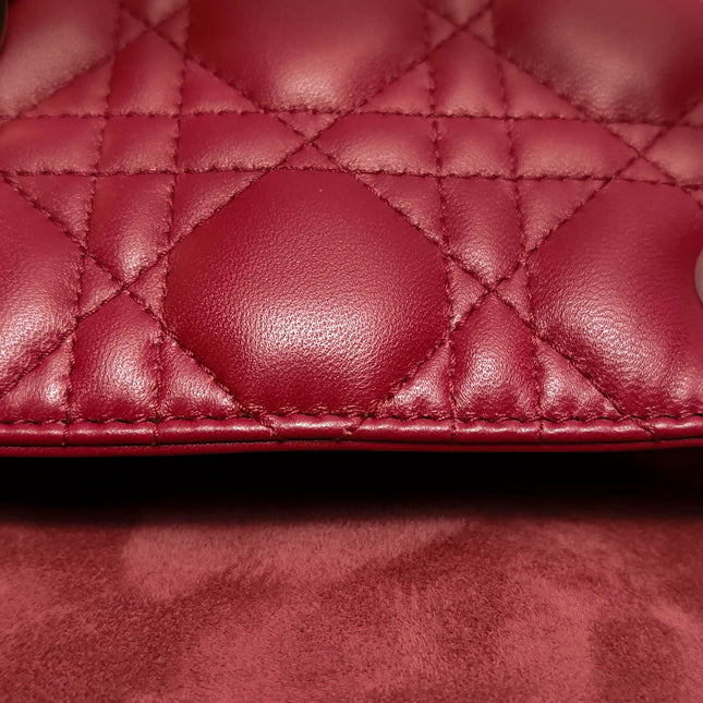 Lady Dior Large Bag Red Lambskin Cannage Leather Silver Hardware