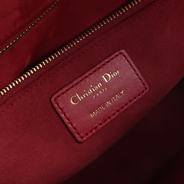Lady Dior Large Bag Red Lambskin Cannage Leather Silver Hardware