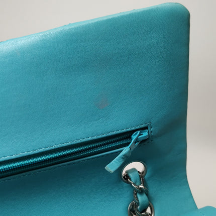 Chanel Timeless Classic Flap Medium Light Blue Lambskin Leather Silver Hardware