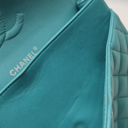 Chanel Timeless Classic Flap Medium Light Blue Lambskin Leather Silver Hardware