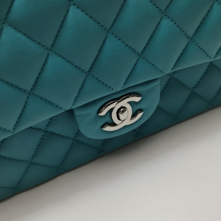 Chanel Timeless Classic Flap Medium Light Blue Lambskin Leather Silver Hardware