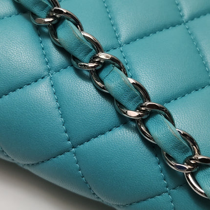 Chanel Timeless Classic Flap Medium Light Blue Lambskin Leather Silver Hardware