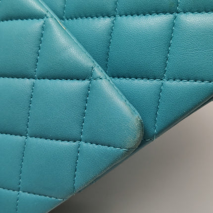 Chanel Timeless Classic Flap Medium Light Blue Lambskin Leather Silver Hardware