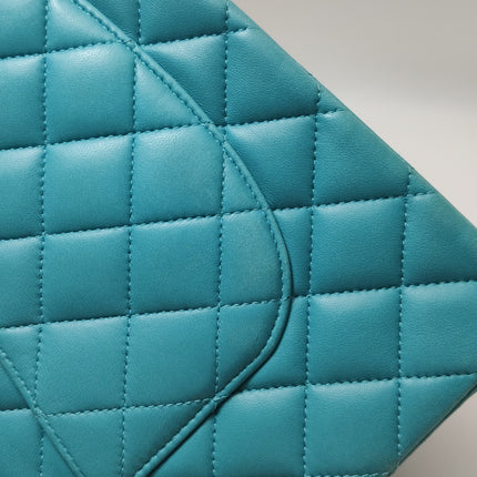 Chanel Timeless Classic Flap Medium Light Blue Lambskin Leather Silver Hardware