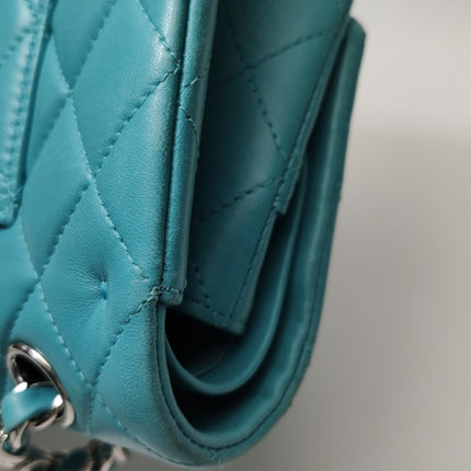 Chanel Timeless Classic Flap Medium Light Blue Lambskin Leather Silver Hardware
