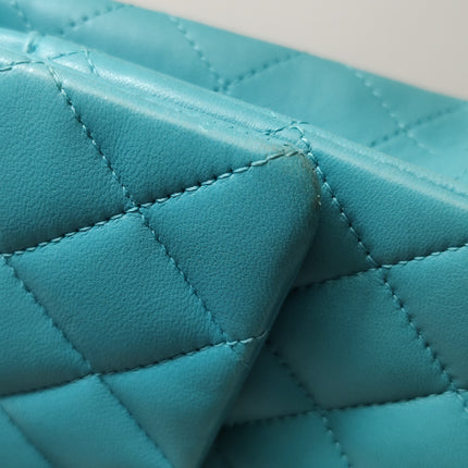 Chanel Timeless Classic Flap Medium Light Blue Lambskin Leather Silver Hardware