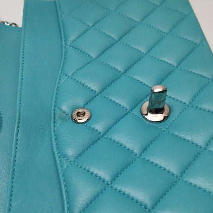 Chanel Timeless Classic Flap Medium Light Blue Lambskin Leather Silver Hardware
