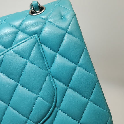 Chanel Timeless Classic Flap Medium Light Blue Lambskin Leather Silver Hardware