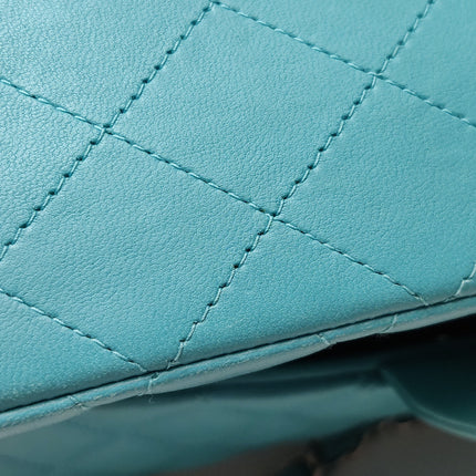 Chanel Timeless Classic Flap Medium Light Blue Lambskin Leather Silver Hardware