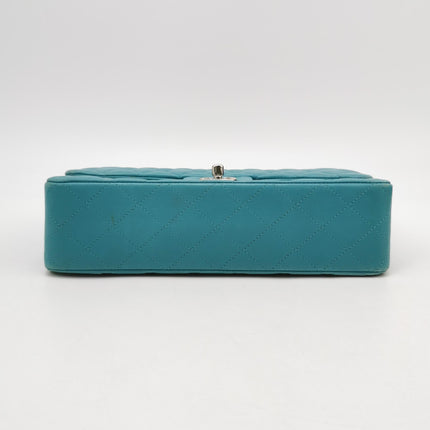 Chanel Timeless Classic Flap Medium Light Blue Lambskin Leather Silver Hardware