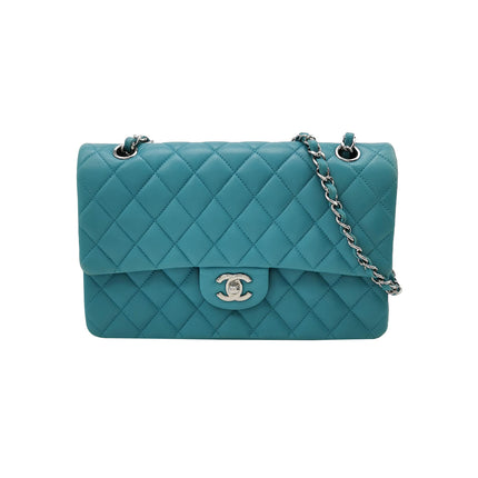 Chanel Timeless Classic Flap Medium Light Blue Lambskin Leather Silver Hardware