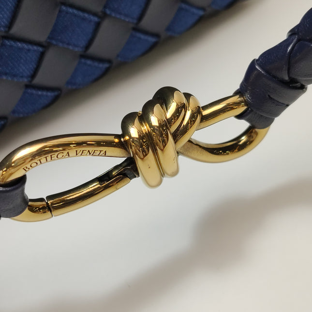 Bottega Veneta Andiamo Medium Navy Leather and Denim Intrecciato Leather Handbag