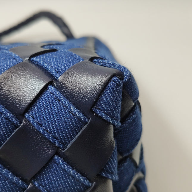 Bottega Veneta Andiamo Medium Navy Leather and Denim Intrecciato Leather Handbag