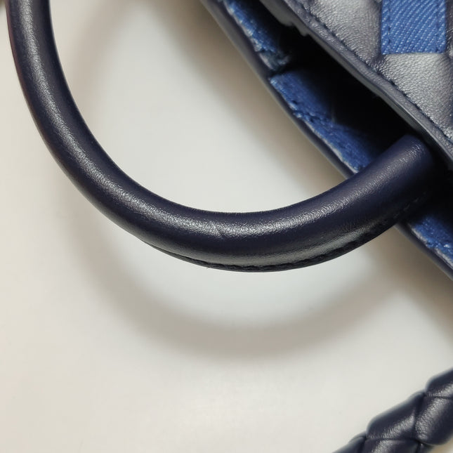 Bottega Veneta Andiamo Medium Navy Leather and Denim Intrecciato Leather Handbag