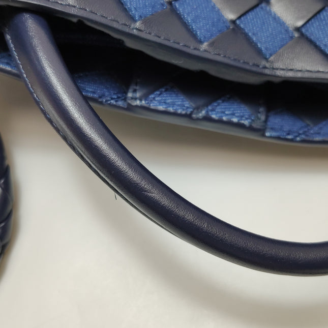 Bottega Veneta Andiamo Medium Navy Leather and Denim Intrecciato Leather Handbag
