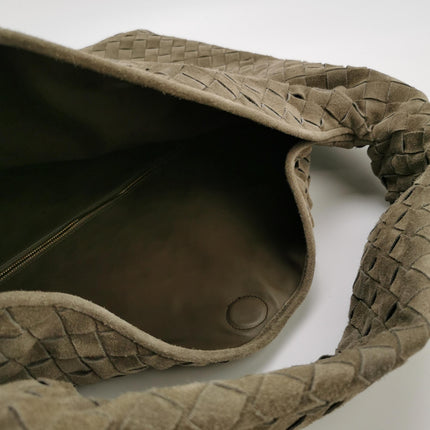 Bottega Veneta Hop Large Olive Green Suede Leather Hobo Bag 54cm