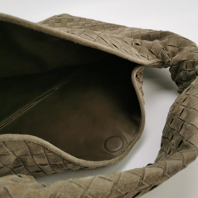Bottega Veneta Hop Large Olive Green Suede Leather Hobo Bag 54cm