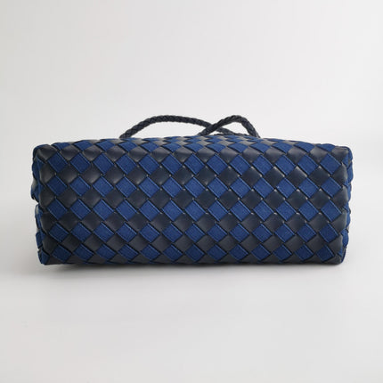 Sac à main en cuir Bottega Veneta Andiamo moyen en cuir et denim Intrecciato marine