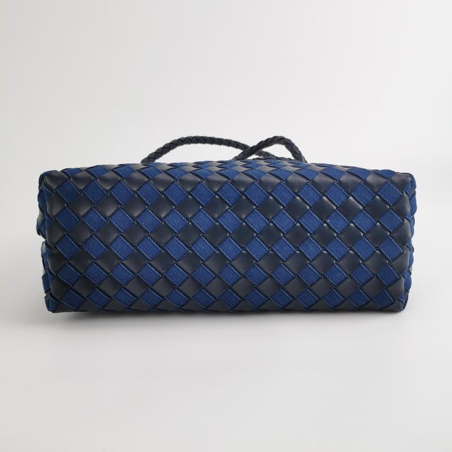 Bottega Veneta Andiamo Medium Navy Leather and Denim Intrecciato Leather Handbag