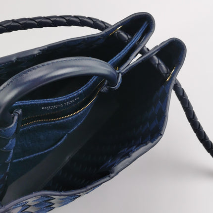 Sac à main en cuir Bottega Veneta Andiamo moyen en cuir et denim Intrecciato marine