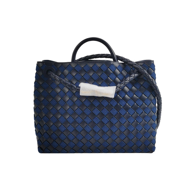 Bottega Veneta Andiamo Medium Navy Leather and Denim Intrecciato Leather Handbag