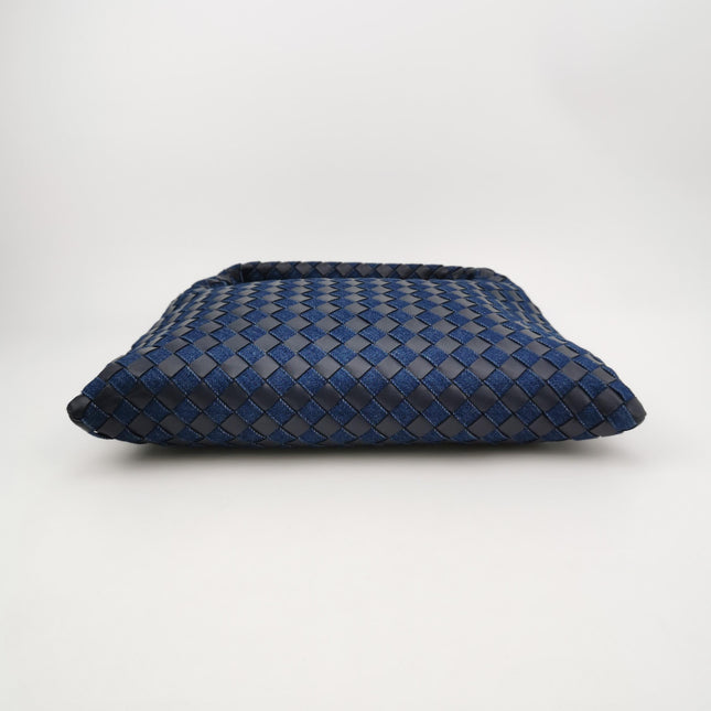 Bottega Veneta Hop Small Leather and Denim Intrecciato Navy Hobo Bag 41cm