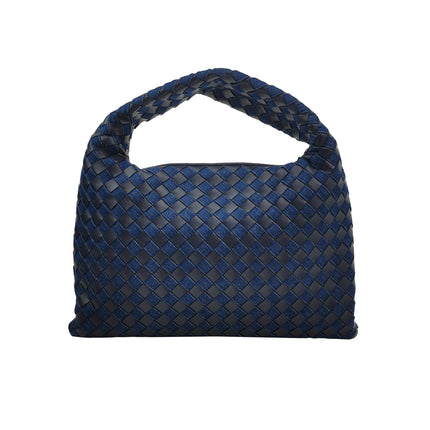 Bottega Veneta Hop Small Leather and Denim Intrecciato Navy Hobo Bag 41cm-Luxbags
