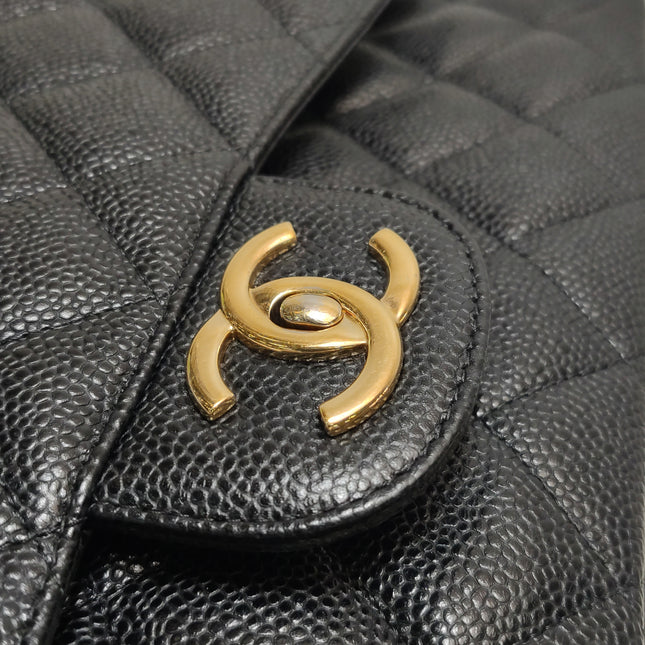 Chanel Classic Flap Maxi 2011 Black Caviar Leather Double Flap with Gold Hardware