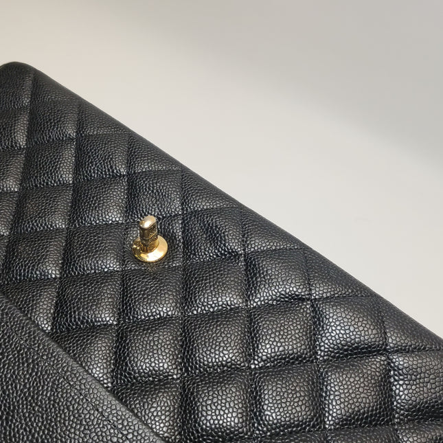 Chanel Classic Flap Maxi 2011 Black Caviar Leather Double Flap with Gold Hardware