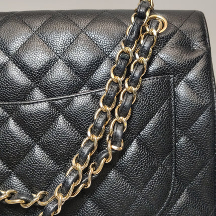 Chanel Classic Flap Maxi 2011 Black Caviar Leather Double Flap with Gold Hardware