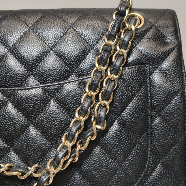 Chanel Classic Flap Maxi 2011 Black Caviar Leather Double Flap with Gold Hardware