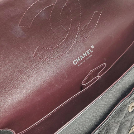 Chanel Classic Flap Jumbo 2011 Black Caviar Leather Double Flap Silver Hardware