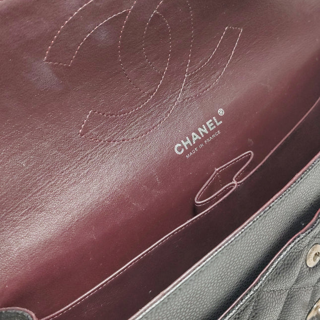 Chanel Classic Flap Jumbo 2011 Black Caviar Leather Double Flap Silver Hardware