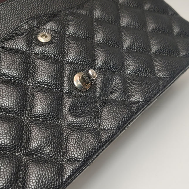 Chanel Classic Flap Jumbo 2011 Black Caviar Leather Double Flap Silver Hardware