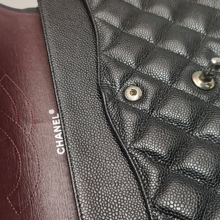 Chanel Classic Flap Jumbo 2011 Black Caviar Leather Double Flap Silver Hardware