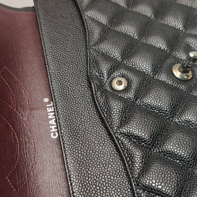 Chanel Classic Flap Jumbo 2011 Black Caviar Leather Double Flap Silver Hardware