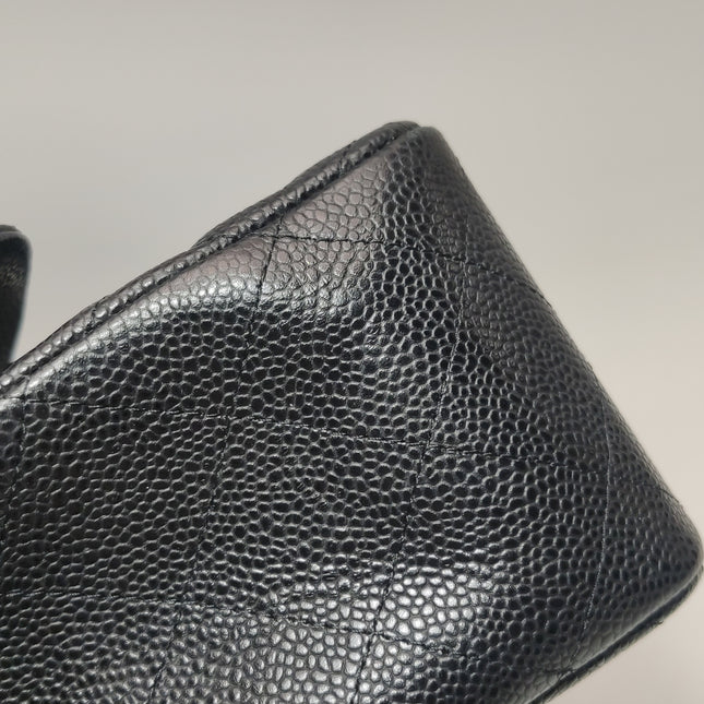 Chanel Classic Flap Jumbo 2011 Black Caviar Leather Double Flap Silver Hardware