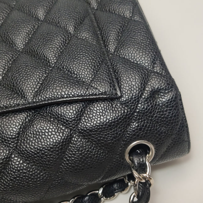 Chanel Classic Flap Jumbo 2011 Black Caviar Leather Double Flap Silver Hardware
