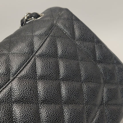 Chanel Classic Flap Jumbo 2011 Black Caviar Leather Double Flap Silver Hardware