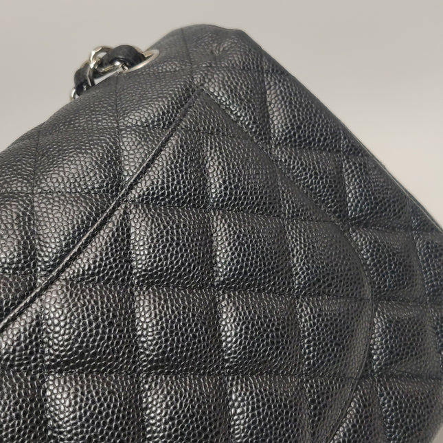 Chanel Classic Flap Jumbo 2011 Black Caviar Leather Double Flap Silver Hardware