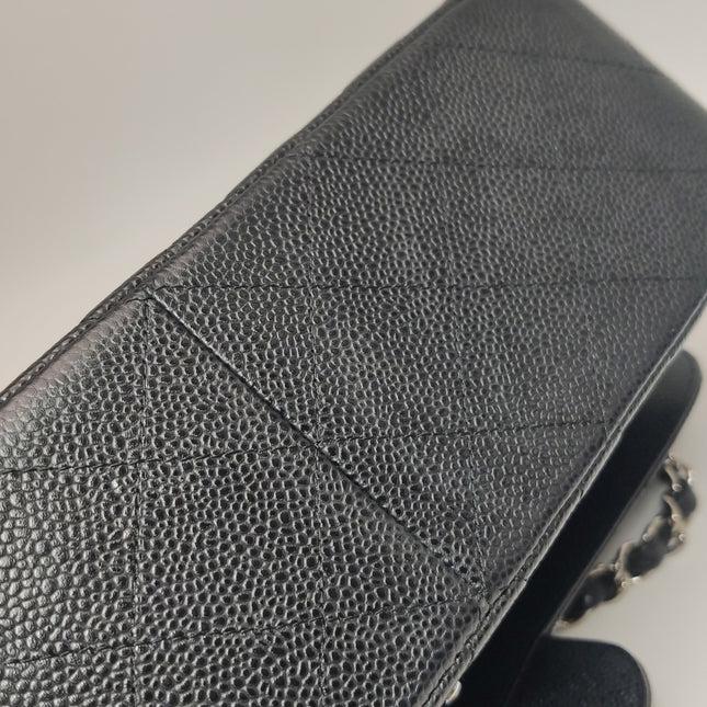 Chanel Classic Flap Jumbo 2011 Black Caviar Leather Double Flap Silver Hardware
