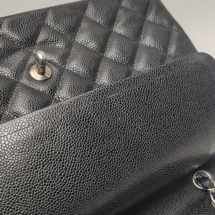 Chanel Classic Flap Jumbo 2011 Black Caviar Leather Double Flap Silver Hardware