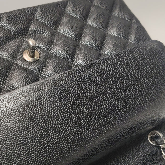 Chanel Classic Flap Jumbo 2011 Black Caviar Leather Double Flap Silver Hardware