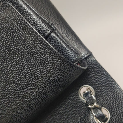 Chanel Classic Flap Jumbo 2011 Black Caviar Leather Double Flap Silver Hardware