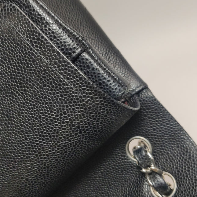 Chanel Classic Flap Jumbo 2011 Black Caviar Leather Double Flap Silver Hardware