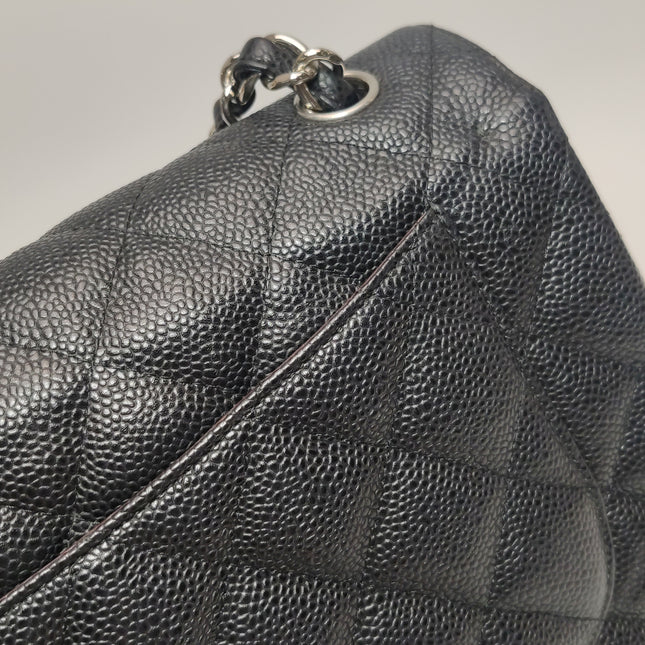 Chanel Classic Flap Jumbo 2011 Black Caviar Leather Double Flap Silver Hardware