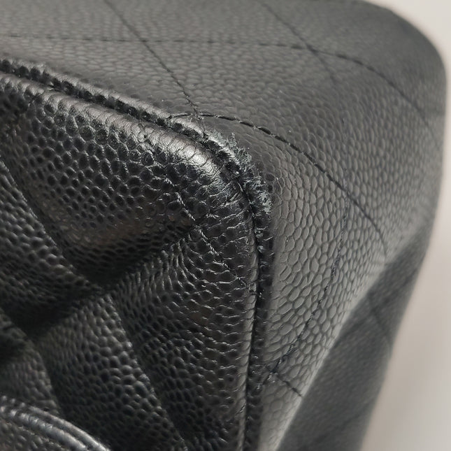 Chanel Classic Flap Jumbo 2011 Black Caviar Leather Double Flap Silver Hardware